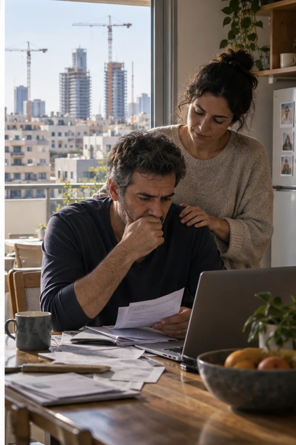המחשה דמיונית של משפחה בישראל המתמודדת עם אי־ודאות כלכלית